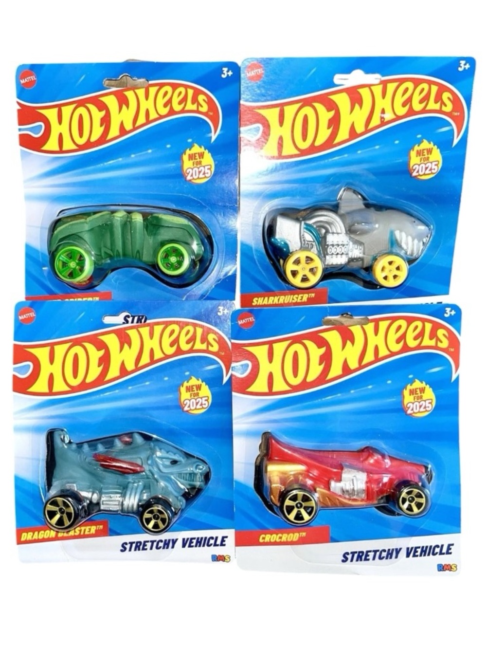 Hot Wheels Squishy Stretchy Vehicles Shark Dragon Croc Squeeze Fidget Toy Set